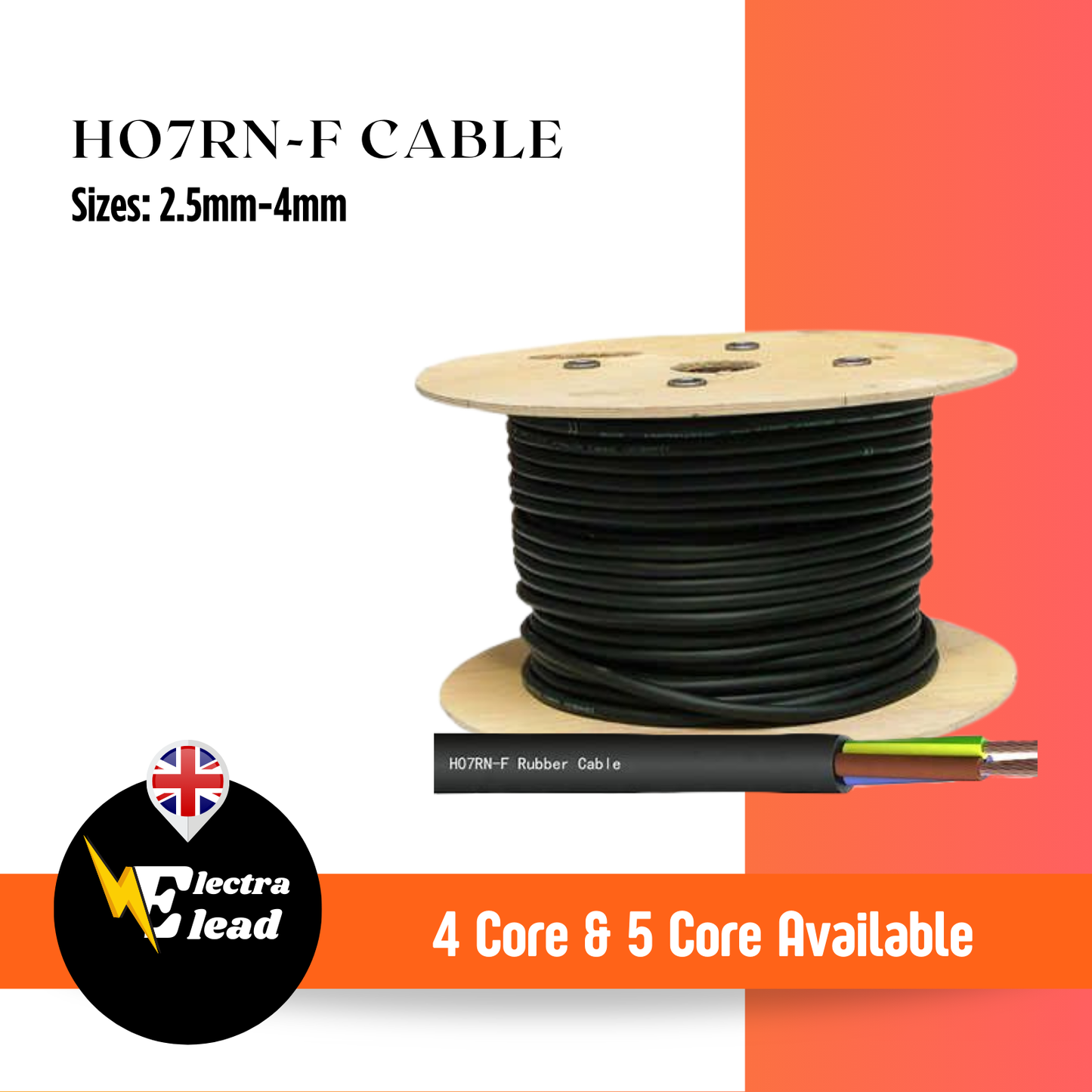 4-5 CORE HO7RN-F CABLES | BLACK FLEXIBLE CABLE 2.5MM - 4MM PER METRE