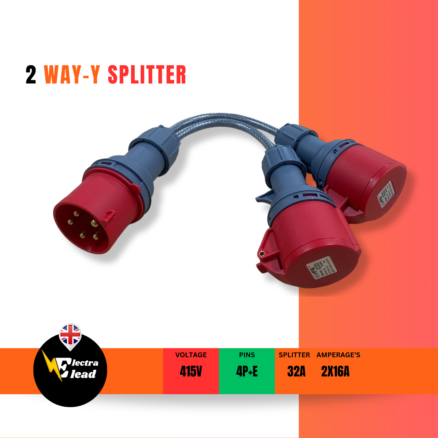 32A Splitter TO 2x 16A Sockets IP44 3 Phase