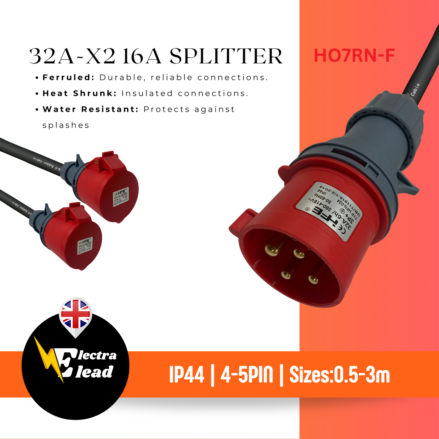 32A Splitter TO 2x 16A Sockets IP44 3 Phase