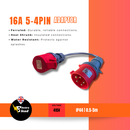 16Amp 5Pin Plug to 16Amp 4Pin Socket | 3Phase Adaptor |