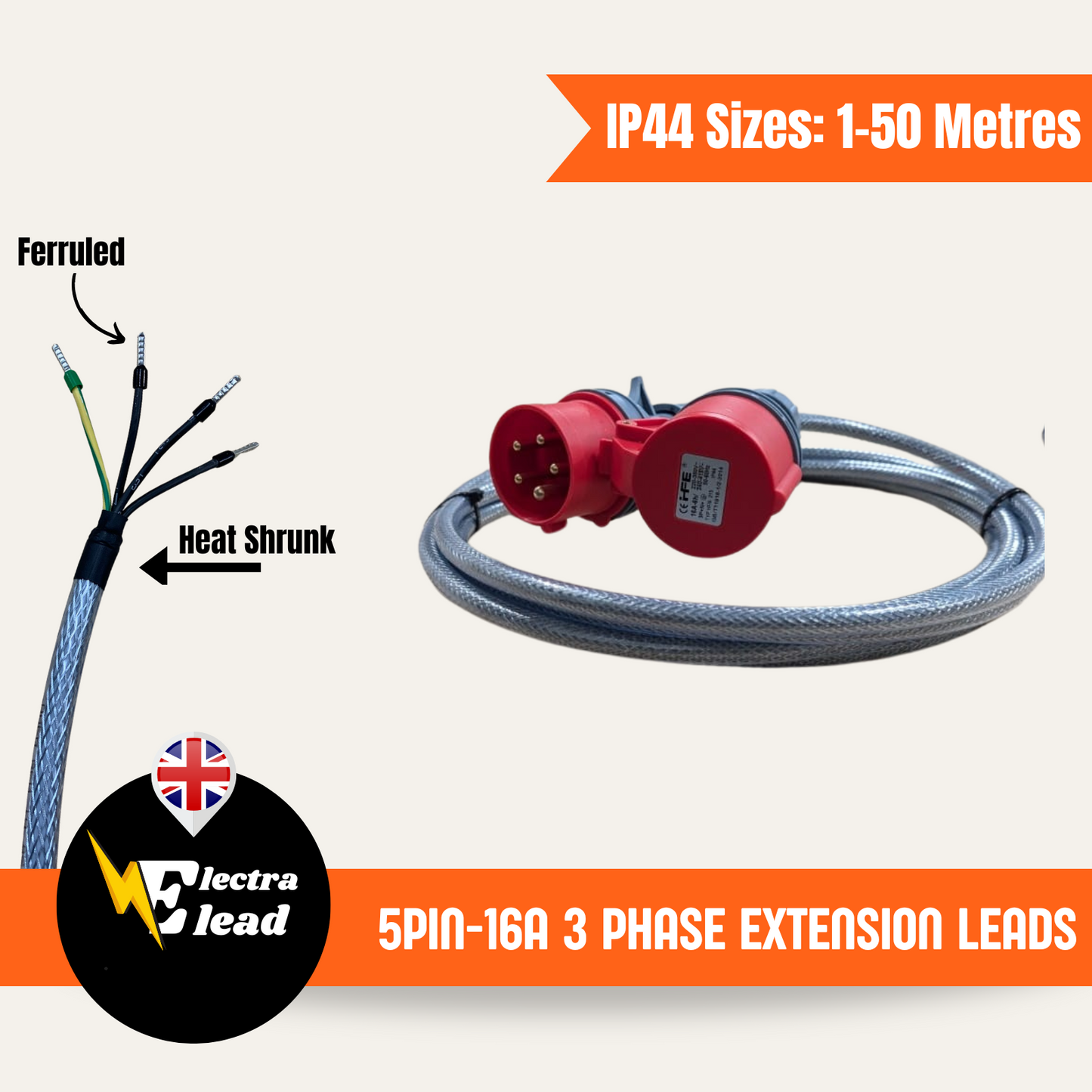 16A-32A  | 4-5 PINS |  415V - IP44 SYCABLE  HOOK-UP LEAD